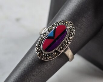 Womens Vintage Estate Sterling Silver Southwestern Zuni Ring 5.1g E653