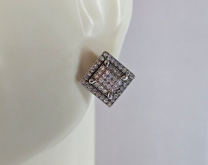 Womens Vintage Estate Sterling Silver Deco CZ Stud Earrings 3.2g E7716