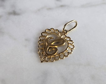 Womens Vintage Estate 10K Yellow Gold Heart "L" Pendant 0.8g E7467