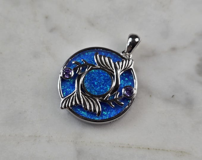 Womens Sterling Silver Blue Opal Koi Fish Pendant 4.5g E2302