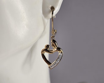 Womens Vintage Estate Sterling Silver Gold Tone Heart Earrings 2.9g E7879