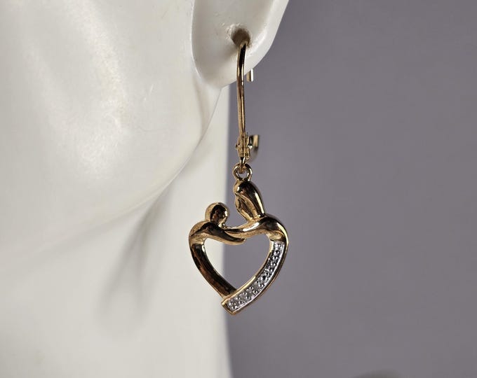 Womens Vintage Estate Sterling Silver Gold Tone Heart Earrings 2.9g E7879