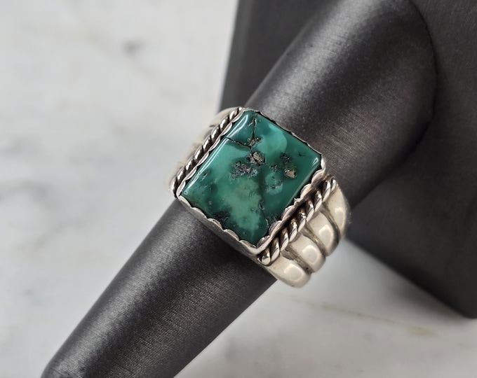 Mens Vintage Estate Sterling Silver Southwestern Turquoise Ring 12.4g E610