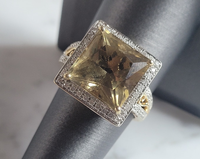 Womens Vintage Estate 14K Gold Beryl Diamond Ring 8.0g E6694