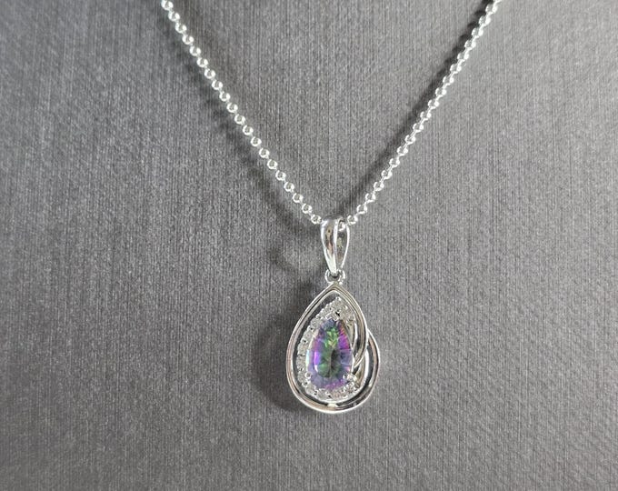 Womens Vintage Estate Sterling Silver Mystic Topaz Pendant Necklace 4.5g E1130