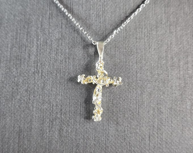 Women Vintage Estate Sterling Silver Religious Cross Pendant Necklace 3.4g E1661
