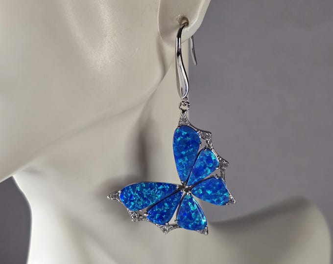 Womens Estate Sterling Silver Blue Opal Butterfly Earrings 7.7g E4531