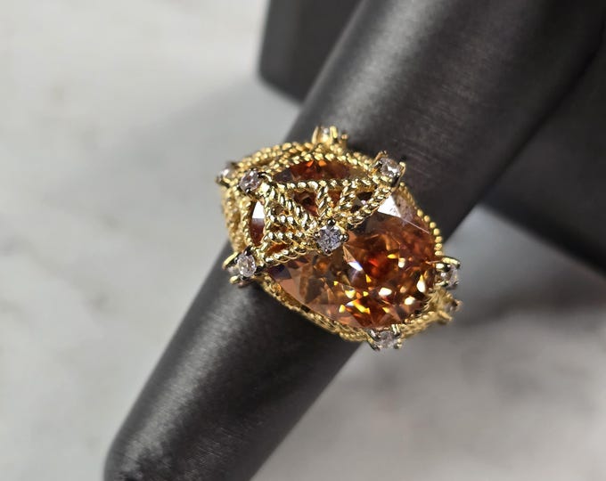 Womens Vintage Estate Sterling Silver Gold Tone Citrine Ring, 9.0g E6280