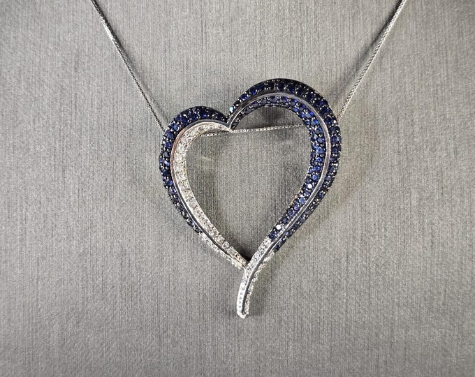 Womens Vintage Estate Sterling Silver CZ Heart Pendant W/ Necklace 11.4g E1793