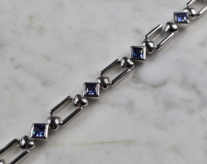 Womens Vintage Estate Sterling Silver Modernist Tanzanite Bracelet 16.8g #E2342