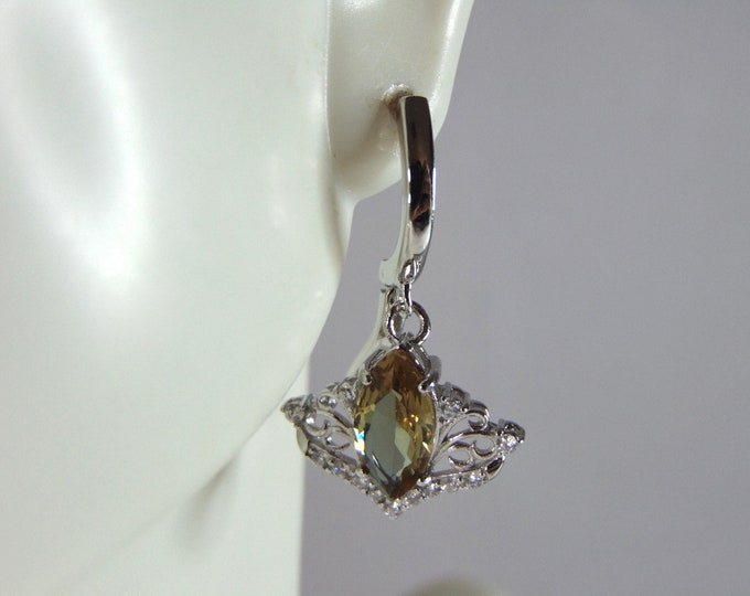 Womens Estate Sterling Silver Citrine Dangle Earrings 4.2g E2672
