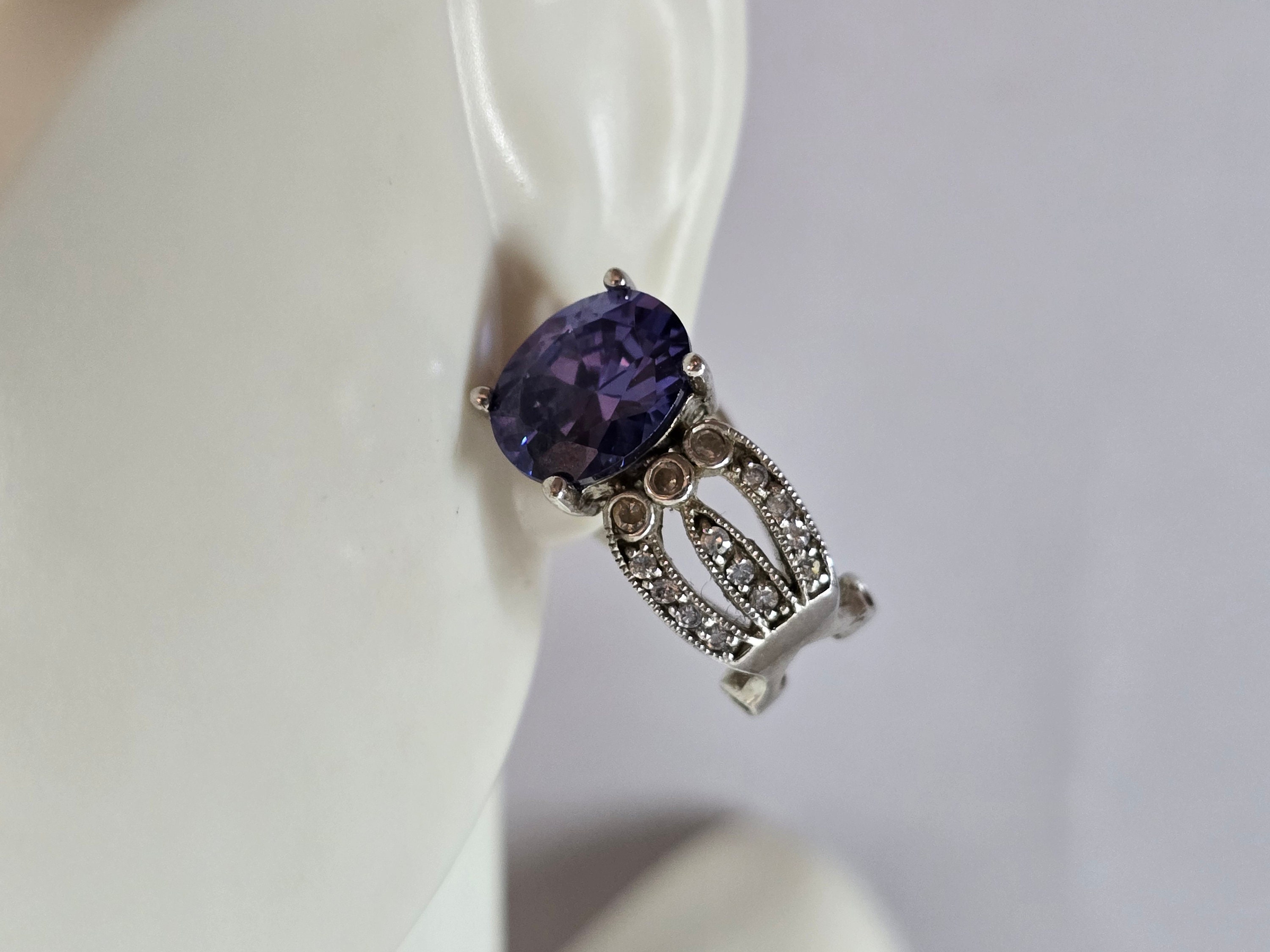 Womens Vintage Estate Sterling Silver Modernist CZ Earrings