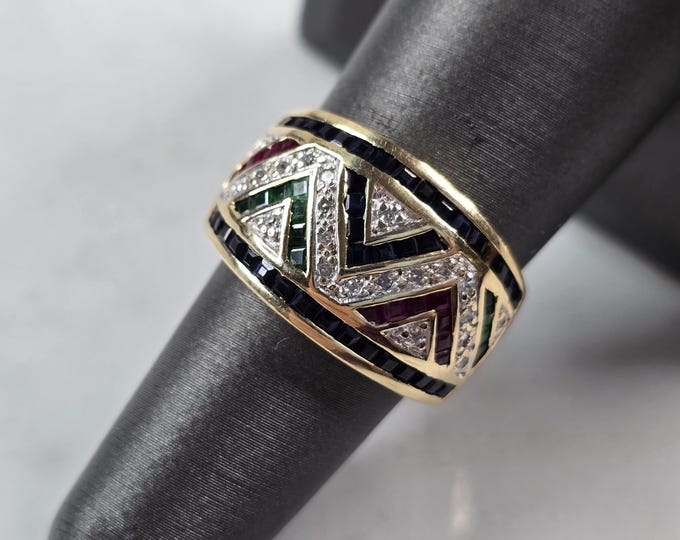 Womens Vintage Estate 10K Gold Multi Stone Diamond Ring 5.6g E3461