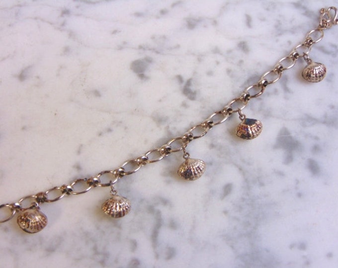 Womens Vintage Estate Sterling Silver Seashell Charm Bracelet 13.3g E4211