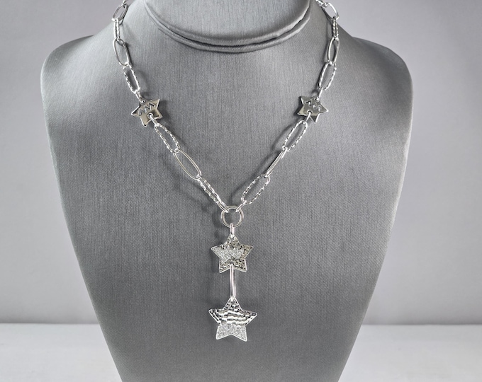 Womens Vintage Estate Sterling Silver Modernist Star Necklace 21.6g E3066