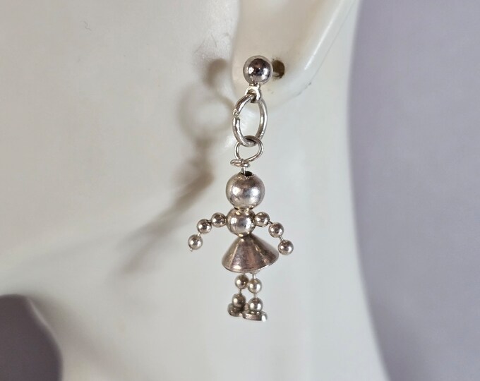 Womens Vintage Estate Sterling Silver Beaded Baby Girl Earrings 3.8g E7589