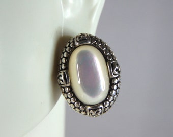 Womens Vintage Estate Sterling Silver M.O.P.  Earrings 9.3g E3234