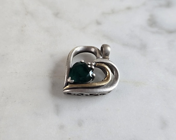 Womens Vintage Estate Sterling Silver 14k Gold Heart Pendant 2.8g #E7216