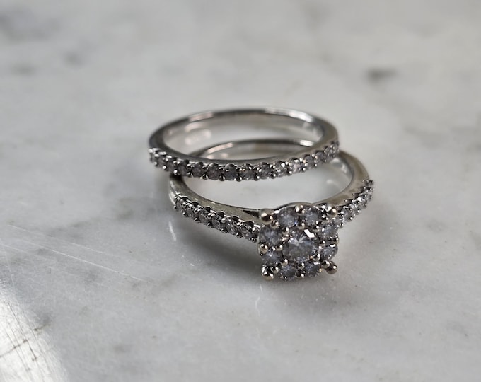 Womens Vintage Estate 10K White Gold Diamond Ring Set 4.6g, E4909