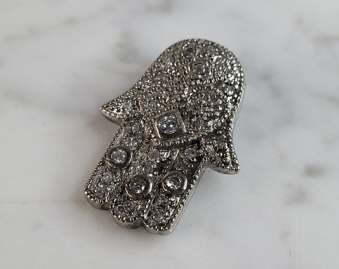 Womens Vintage Estate Sterling Silver CZ Hamsa Hand Pendant 5.6g E6389