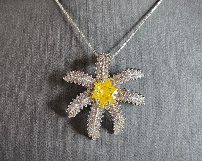 Womens Vintage Estate Sterling Silver Necklace W/ Flower Pendant 14.7g #E7924