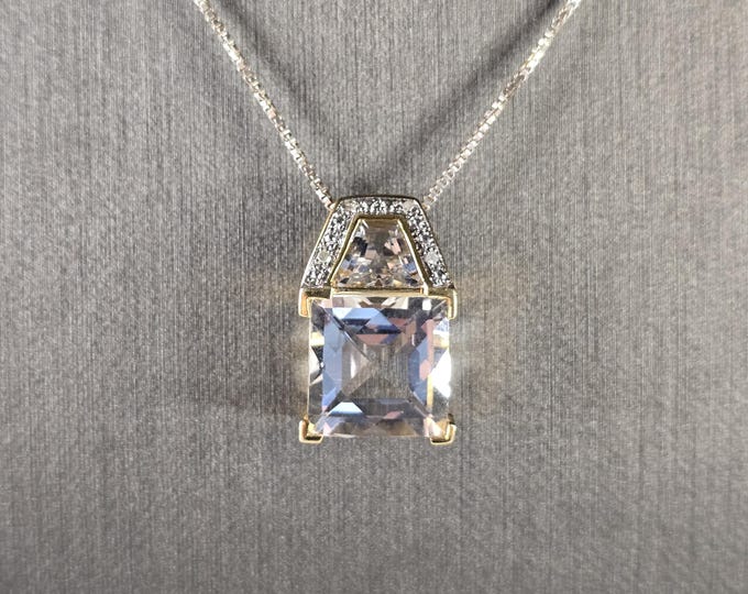 Womens Vintage Estate Modernist Sterling Silver CZ Pendant Necklace 6.2g E4573