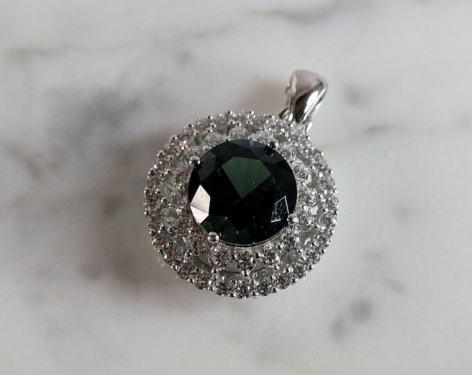 Womens Estate Sterling Silver Modernist CZ Pendant 4.2g E6782