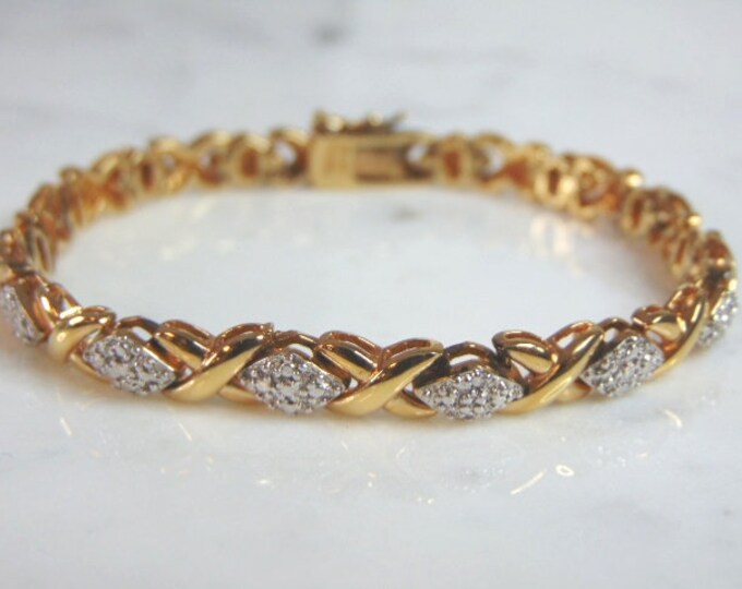 Womens Vintage Estate Sterling Silver Gold Tone Bracelet 16.4g E5950