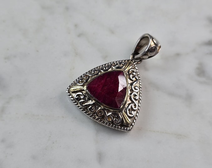 Womens Vintage Estate Sterling Silver Natural Ruby Pendant 8.4g E1586