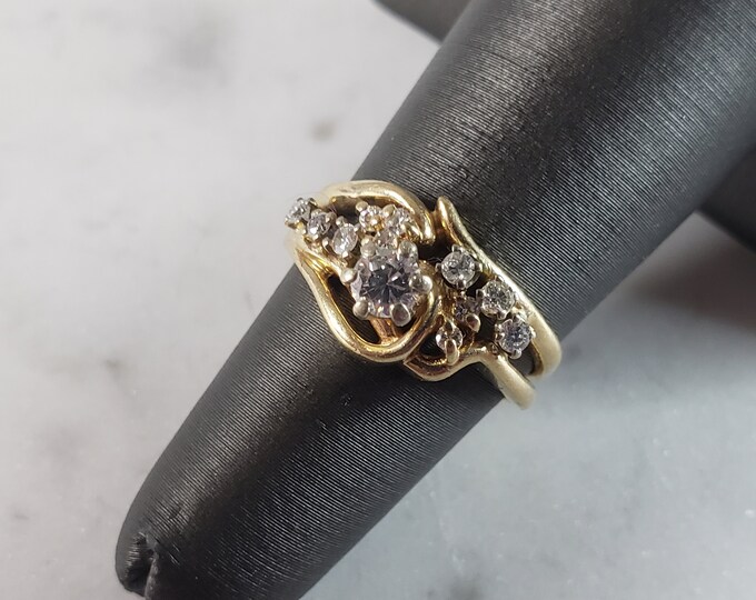 Womens Vintage Estate 14k Gold Diamond Ring Magic Glo 4.5g E2548