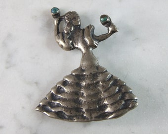Womens Vintage Estate Sterling Silver Salsa Dancer Brooch 20.3g E5344