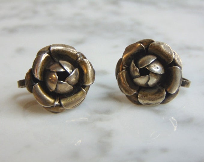 Womens Vintage Estate Sterling Silver Flower Earrings 5.0g E5169