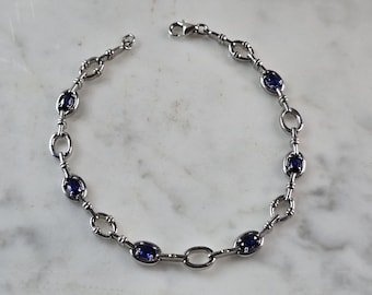 Womens Vintage Estate Sterling Silver Modernist Sapphire Bracelet 8.9g #E4074