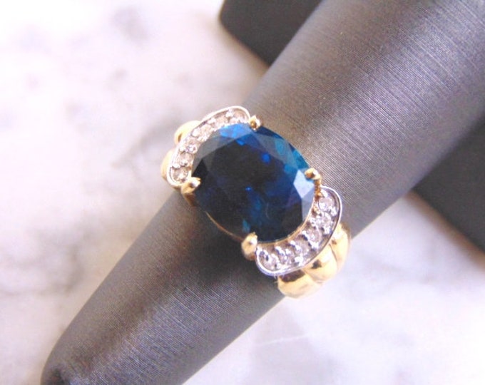 Womens Vintage Estate 14K Yellow Gold Blue Zircon & Diamond Ring 9.3g #E945