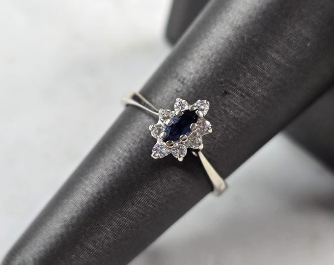 Womens Vintage Estate 14K White Gold Sapphire Diamond Ring 2.4g #E7046
