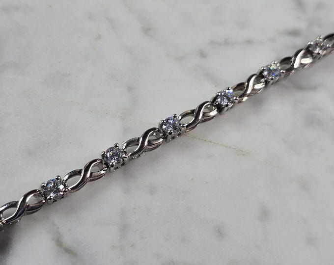 Womens Vintage Estate Sterling Silver CZ Tennis Bracelet, 12.3g E3693