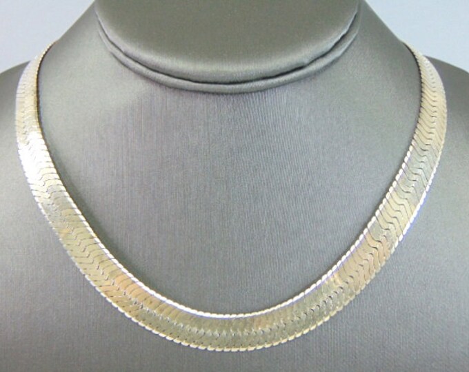 Womens Vintage Estate Sterling Silver Italian Herringbone Necklace 43.1g E1998