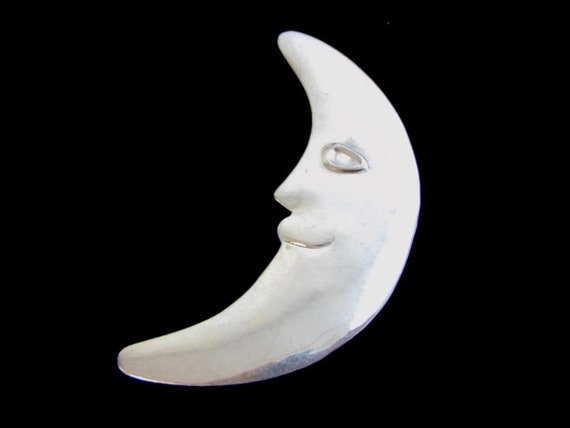 Women/'s Vintage Estate Sterling Silver Smiling Crescent Moon Brooch 9.1g E1517