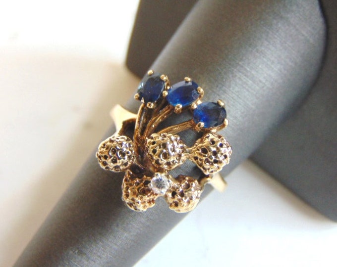 Womens Vintage Estate 14K Yellow Gold Sapphire & Diamond Ring 5.6g E2259