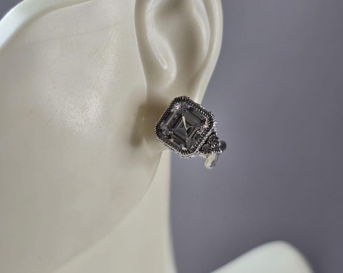 Womens Vintage Estate Sterling Silver CZ Earrings 6.6g E7982