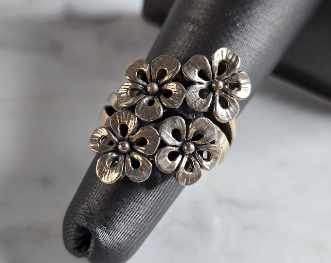 Womens Vintage Estate Sterling Silver Flower Ring 6.1g E7729