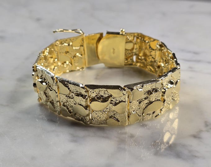 Mens Sterling Silver Gold Tone Nugget Bracelet 40.3g E1907