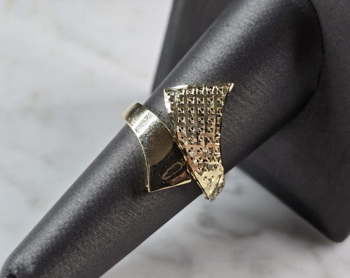 Womens 10K Yellow Gold Modernist Filigree Ring 2.3g E1692