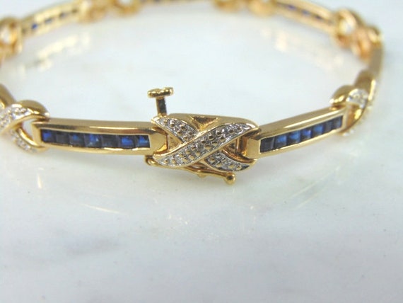 Womens Vintage Estate 14K Gold Diamond & Sapphire… - image 4