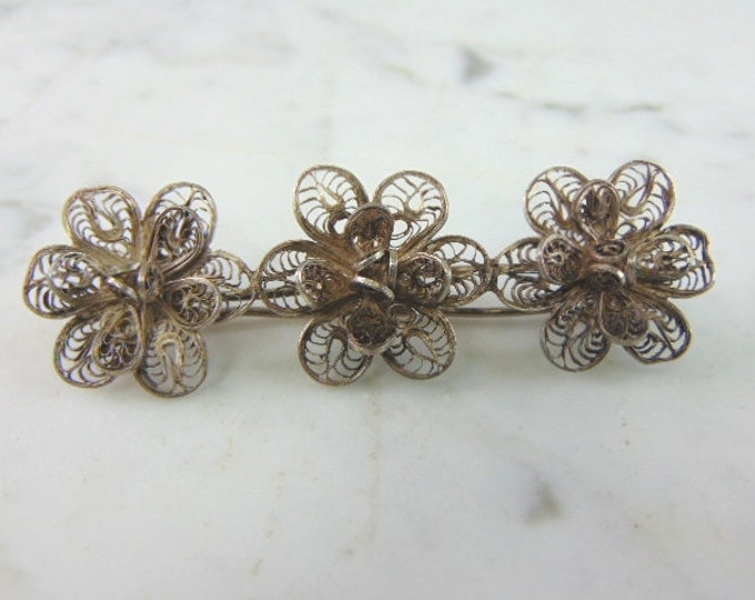 Womens Vintage Estate Sterling Silver Flower Brooch 7.6g E5548