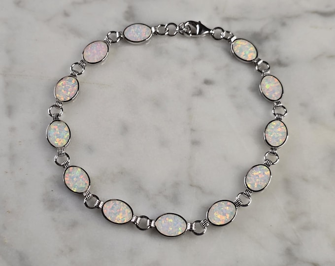 Womens Sterling Silver Opal Modernist Bracelet 6.5g E4533