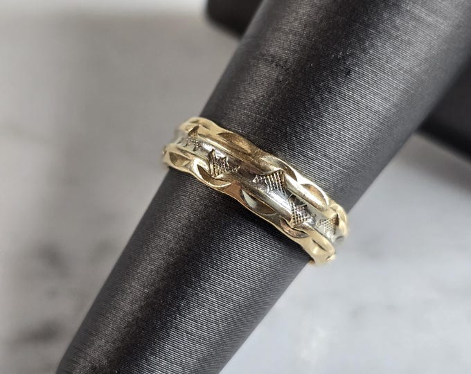 Womens Vintage Estate 10K Mixed Gold Etched Gladstone Band Ring 2.1g E1357