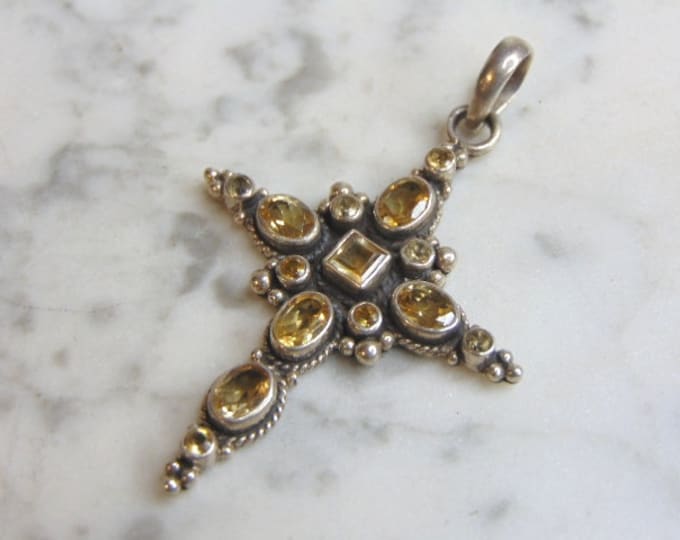 Womens Vintage Estate Sterling Silver Smoky Quartz Cross Pendant 12.2g E4703