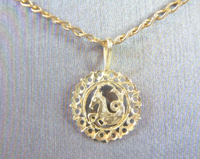 Womens Vintage Estate 14k Gold Italian Necklace w/ Capricorn Pendant 6.3g E1204