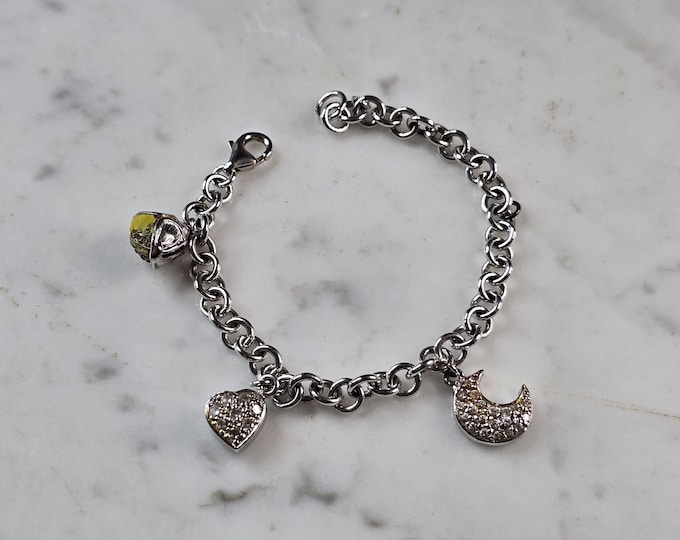 Womens Vintage Estate Sterling Silver Chain Link Charm Bracelet 13.2g E1167